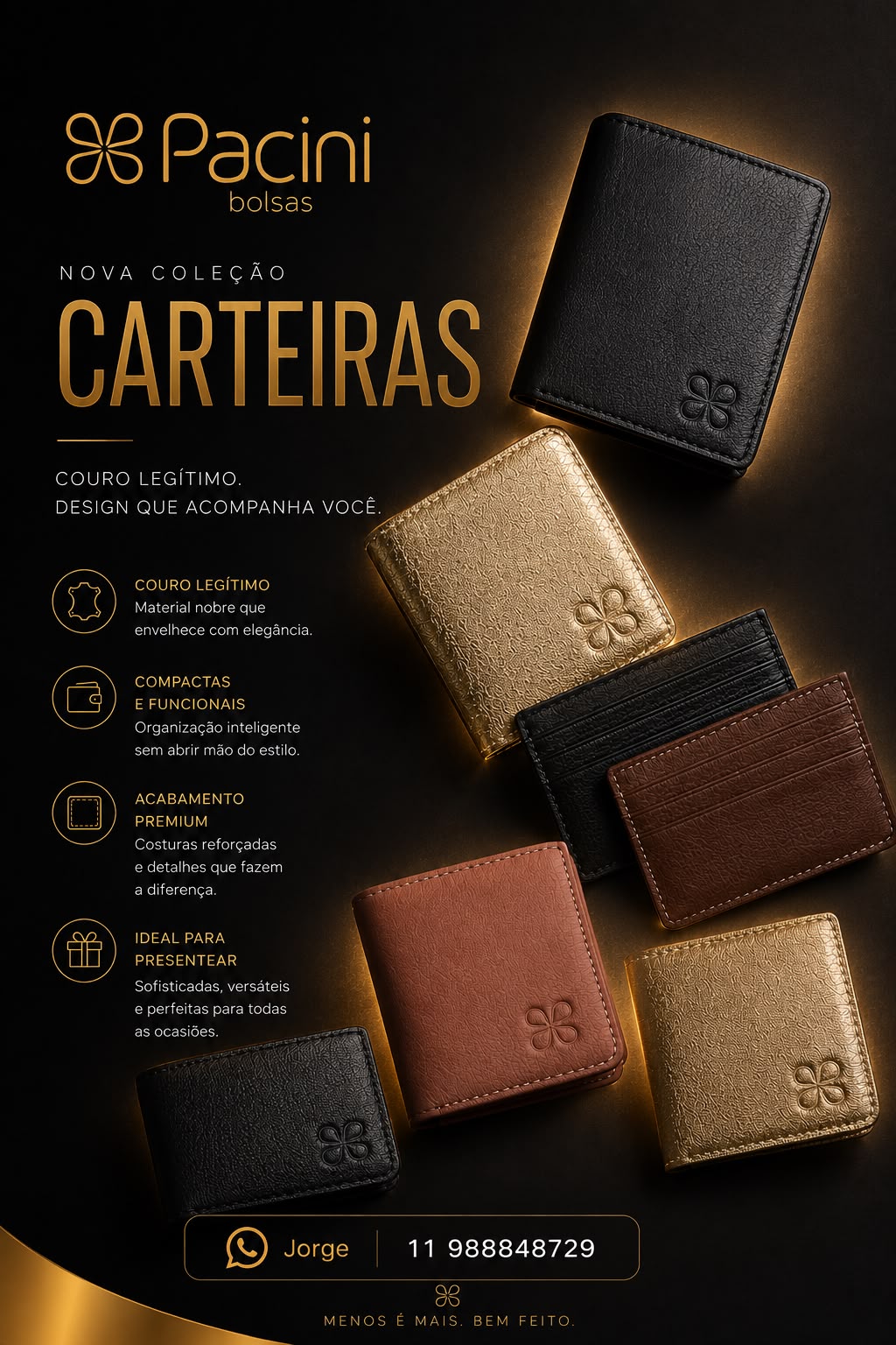 Carteiras em Couro Legítimo, por Ligia Manholer